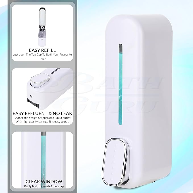 Wall-Mount Liquid Shampoo & Shower Gel Dispenser – Hand Pump for Hotel, Bathroom, or Home (White)