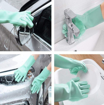 Silicone Dish Washing & Cleaning Gloves – Heat Resistant Gloves for Kitchen, Dishwashing, and Pet Grooming (Multicolor, Set of 1)