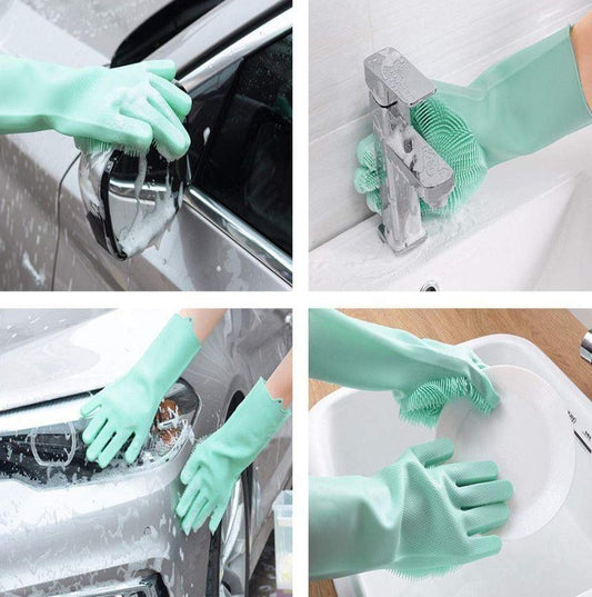 Silicone Dish Washing & Cleaning Gloves – Heat Resistant Gloves for Kitchen, Dishwashing, and Pet Grooming (Multicolor, Set of 1)