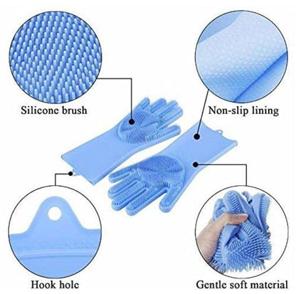 Silicone Dish Washing & Cleaning Gloves – Heat Resistant Gloves for Kitchen, Dishwashing, and Pet Grooming (Multicolor, Set of 1)