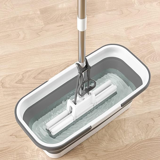 Collapsible Plastic Bucket with Wheels – Multi-Purpose Handy Basket for Home Cleaning, Camping, RV, and Mop Use