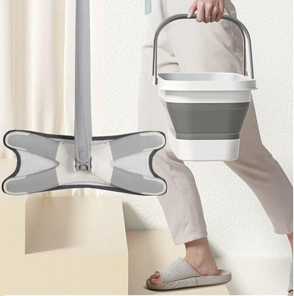 Collapsible Plastic Bucket with Wheels – Multi-Purpose Handy Basket for Home Cleaning, Camping, RV, and Mop Use