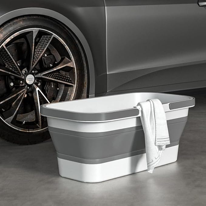 Collapsible Plastic Bucket with Wheels – Multi-Purpose Handy Basket for Home Cleaning, Camping, RV, and Mop Use