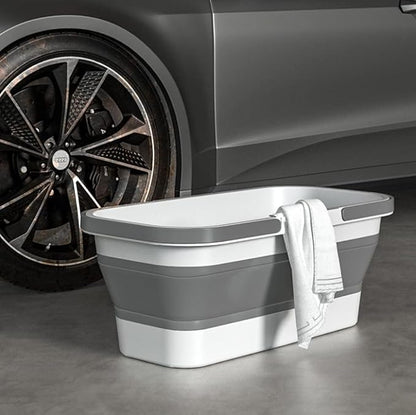 Collapsible Plastic Bucket with Wheels – Multi-Purpose Handy Basket for Home Cleaning, Camping, RV, and Mop Use