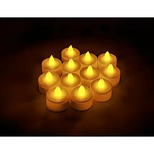LED Tea Light Candles (Pack of 12) | Yellow LED Diyas for Home, Temple & Eco-Friendly Diwali Decoration