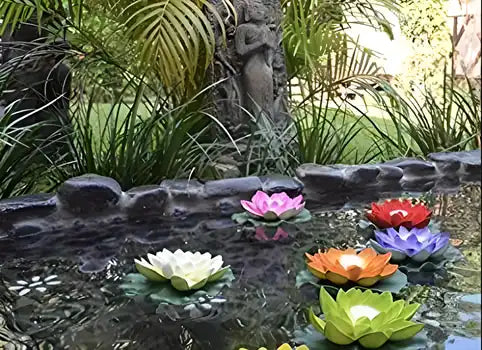 Flameless Lotus Flower LED Diyas (Pack of 6) | Water Sensor Floating Diya Lights for Diwali, Home, Temple & Festival Decoration