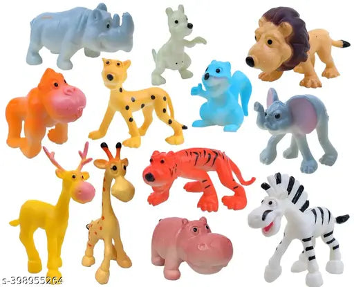 Funny Jungle Animals Toy Set – Mini Cartoon Animal Figures for Kids, 12-Piece Forest Animal Playset