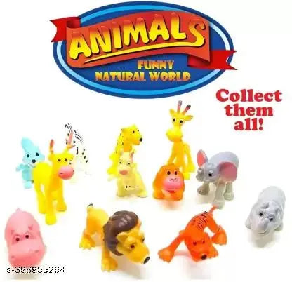 Funny Jungle Animals Toy Set – Mini Cartoon Animal Figures for Kids, 12-Piece Forest Animal Playset