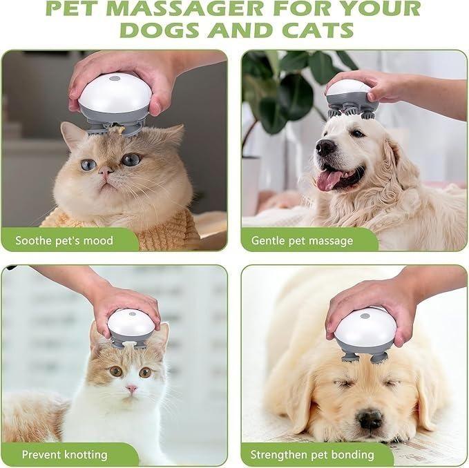 Cat & Dog Electric Massager | USB Rechargeable Pet Massage Brush | Relaxing 4-Head Rotating Design for Stress Relief & Improved Blood Flow