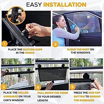 Universal Fit Magnetic Car Side Window Privacy Sunshade | UV Protection Car Window Curtain | Easy to Install, Foldable & Heat Resistant (Pack of 2)