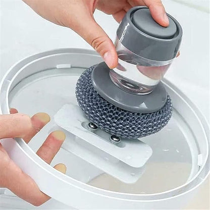 Soap Dispensing Dish Brush – Pressing Cleaning Brush with Built-in Liquid Storage for Dishes, Pots, and Kitchen Cleaning