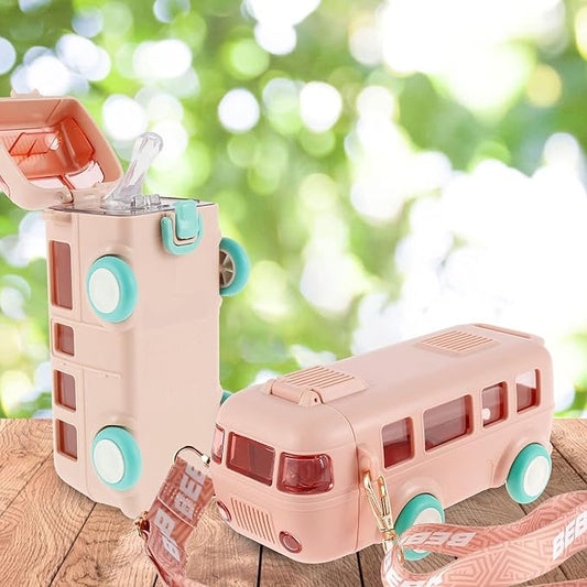 2-in-1 Toy Bus Water Bottle for Kids – Movable Wheels, Leak-Proof Sipper, School & Picnic Bottle