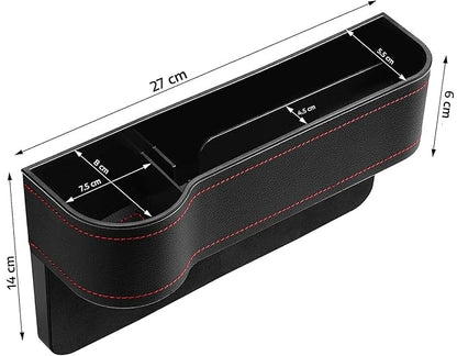 Leather Car Seat Gap Filler Organizer – Console Side Pocket with Bottle/Can Holder (Pack of 1)