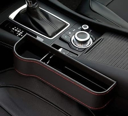 Leather Car Seat Gap Filler Organizer – Console Side Pocket with Bottle/Can Holder (Pack of 1)