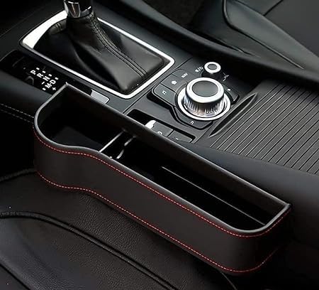 Leather Car Seat Gap Filler Organizer – Console Side Pocket with Bottle/Can Holder (Pack of 1)