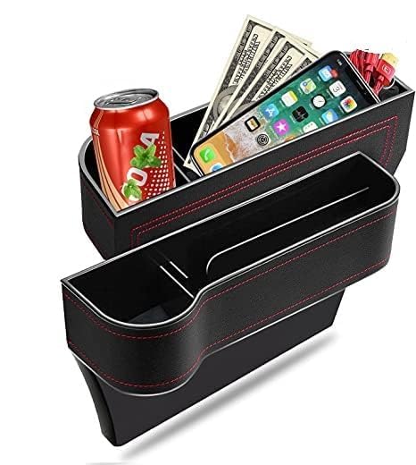 Leather Car Seat Gap Filler Organizer – Console Side Pocket with Bottle/Can Holder (Pack of 1)