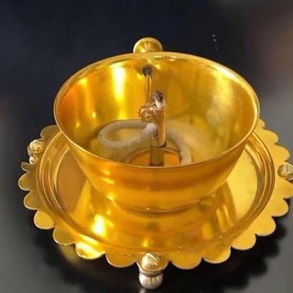 Akhand Diya Lamp with Adjustable Wick & Glass Cover | Brass Deepam Oil Lamp for Puja Room, Mandir & Home Décor (Gold, Pack of 1)