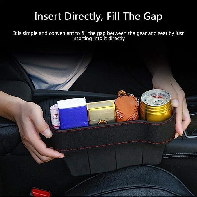 Leather Car Seat Gap Filler Organizer – Console Side Pocket with Bottle/Can Holder (Pack of 1)