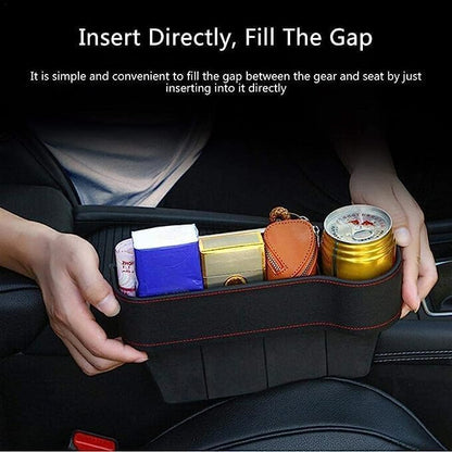 Leather Car Seat Gap Filler Organizer – Console Side Pocket with Bottle/Can Holder (Pack of 1)