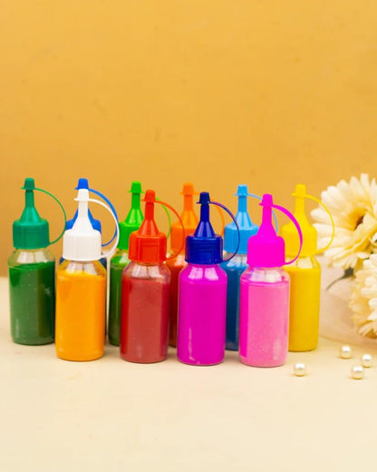 Rangoli Colour Powder Bottles – Pack of 10 (40gm Each) | Decorative Rangoli Powder for Diwali, Navratri, Pongal, Puja & Festival