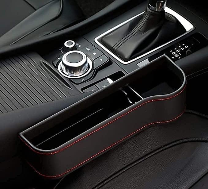 Leather Car Seat Gap Filler Organizer – Console Side Pocket with Bottle/Can Holder (Pack of 1)