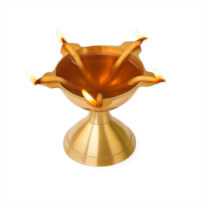 Brass Panchmukhi Diya – Traditional 5 Face Deepam (Gold, Pack of 2)