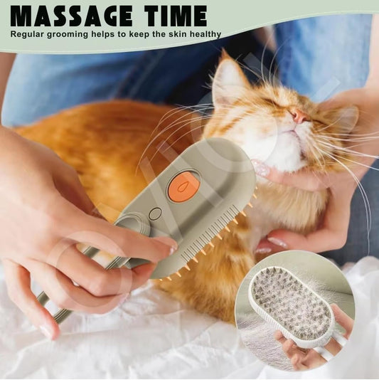 3-in-1 Steam Brush with Steamer for Pets – Grooming, Cleaning & Massaging Tool for Cats, Dogs & All Pets (White)