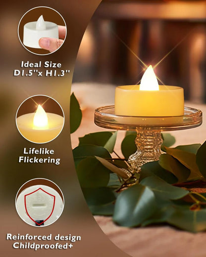 LED Tea Light Candles (Pack of 12) | Yellow LED Diyas for Home, Temple & Eco-Friendly Diwali Decoration