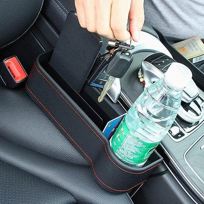 Leather Car Seat Gap Filler Organizer – Console Side Pocket with Bottle/Can Holder (Pack of 1)