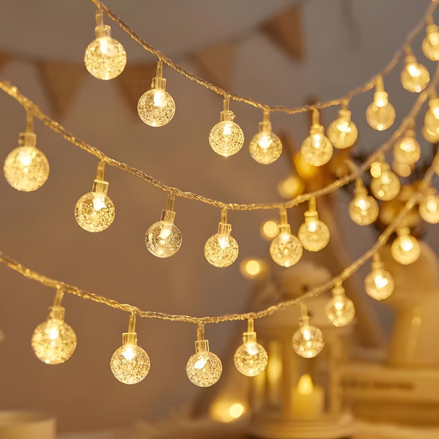 New 16 LED Crystal Balls String Light | Warm White | Decorative Fairy Light for Home, Bedroom, Garden, Diwali & Christmas (Pack of 1)