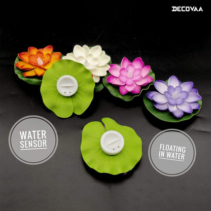 Flameless Lotus Flower LED Diyas (Pack of 6) | Water Sensor Floating Diya Lights for Diwali, Home, Temple & Festival Decoration
