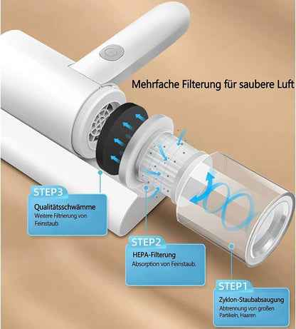 Portable Handheld Dust & Mite Remover – Wireless Rechargeable Vacuum Cleaner with Dust Suction Brush