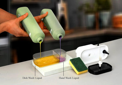 3-in-1 Soap Pump Dispenser with Sponge Holder – Dish Soap Liquid Dispenser for Kitchen Sink & Bathroom Countertop (Purple)