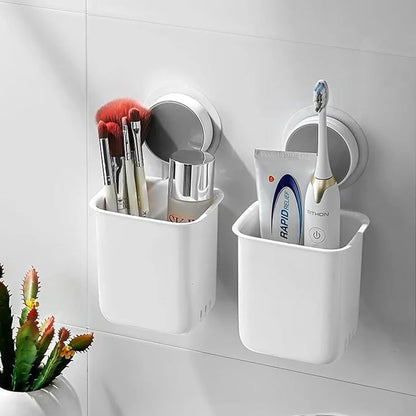 Punch-Free Toothbrush Holder Wall Mount – Multiuse Organizer for Toothbrushes, Toothpaste, Shavers, Razors & Makeup Brushes (Pack of 1)