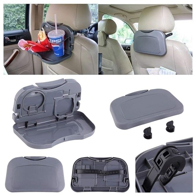 Car Back Seat Foldable Table Tray with Cup Holder | Portable Dining & Storage Tray for Travel and Long Drives