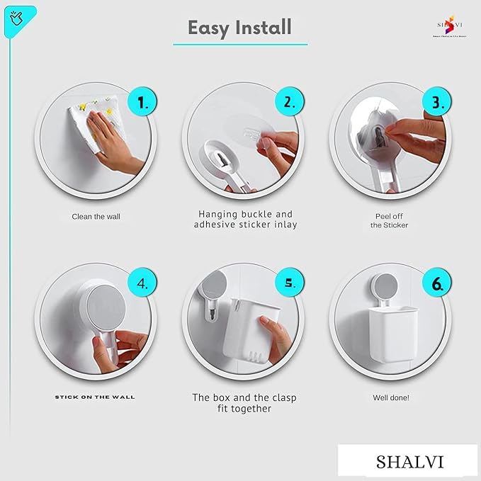 Punch-Free Toothbrush Holder Wall Mount – Multiuse Organizer for Toothbrushes, Toothpaste, Shavers, Razors & Makeup Brushes (Pack of 1)