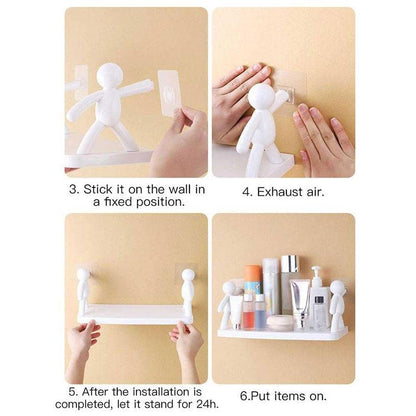 Doll Shape Multipurpose Stand Holder – Wall Mount Rack Storage Box with Magic Sticker for Bathroom, Kitchen, Bedroom & Office (Pack of 2, Multicolor)
