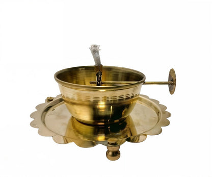 Akhand Diya Lamp with Adjustable Wick & Glass Cover | Brass Deepam Oil Lamp for Puja Room, Mandir & Home Décor (Gold, Pack of 1)