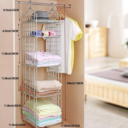 5 Layer Folding Clothes Storage Rack – Hanging Wardrobe Organizer for Students, Dormitory & Home | Foldable Plastic Closet Shelves (White)