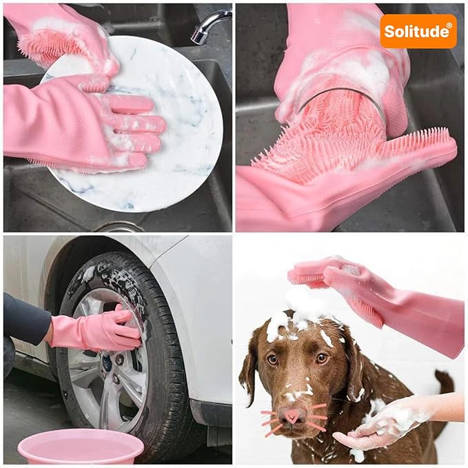 Silicone Dish Washing & Cleaning Gloves – Heat Resistant Gloves for Kitchen, Dishwashing, and Pet Grooming (Multicolor, Set of 1)