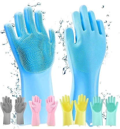 Silicone Dish Washing & Cleaning Gloves – Heat Resistant Gloves for Kitchen, Dishwashing, and Pet Grooming (Multicolor, Set of 1)
