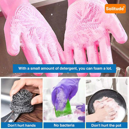 Silicone Dish Washing & Cleaning Gloves – Heat Resistant Gloves for Kitchen, Dishwashing, and Pet Grooming (Multicolor, Set of 1)