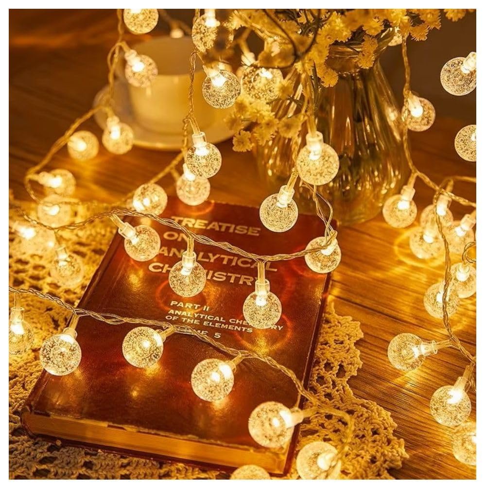 New 16 LED Crystal Balls String Light | Warm White | Decorative Fairy Light for Home, Bedroom, Garden, Diwali & Christmas (Pack of 1)