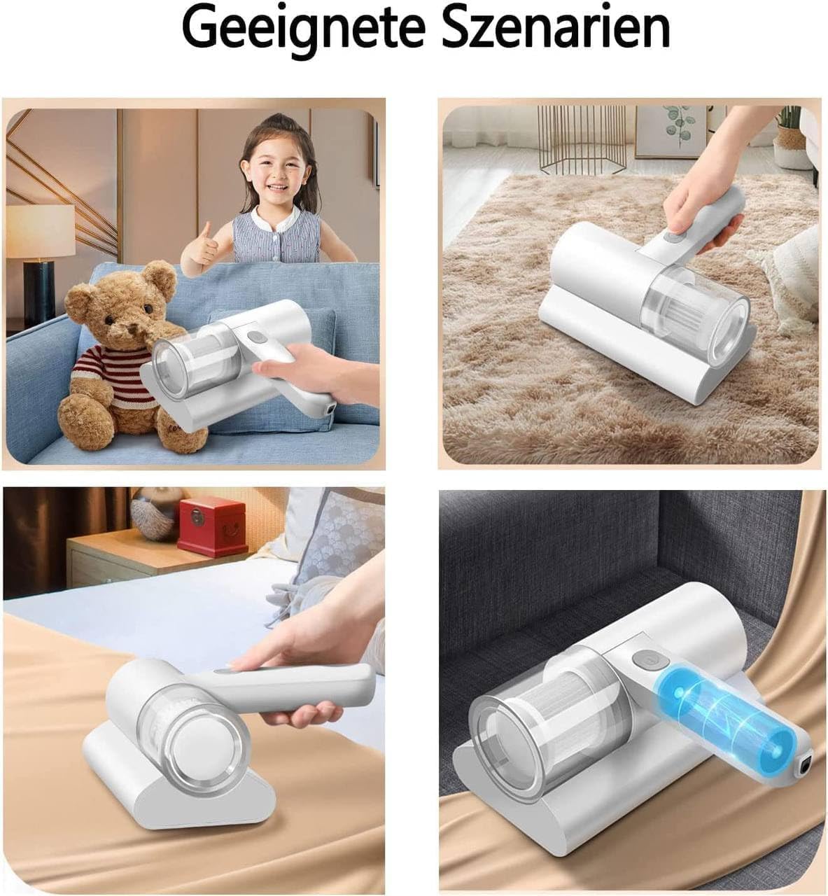 Portable Handheld Dust & Mite Remover – Wireless Rechargeable Vacuum Cleaner with Dust Suction Brush