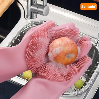 Silicone Dish Washing & Cleaning Gloves – Heat Resistant Gloves for Kitchen, Dishwashing, and Pet Grooming (Multicolor, Set of 1)