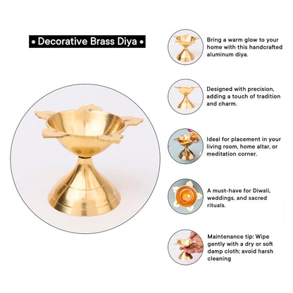 Brass Panchmukhi Diya – Traditional 5 Face Deepam (Gold, Pack of 2)