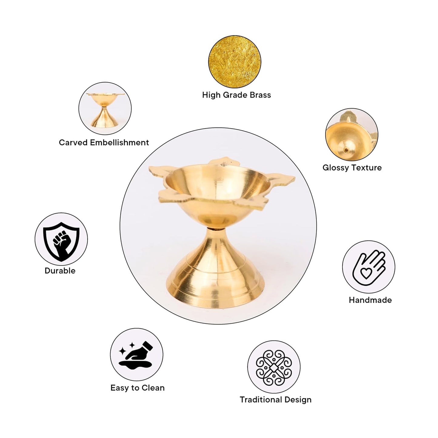 Brass Panchmukhi Diya – Traditional 5 Face Deepam (Gold, Pack of 2)