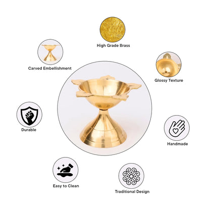 Brass Panchmukhi Diya – Traditional 5 Face Deepam (Gold, Pack of 2)