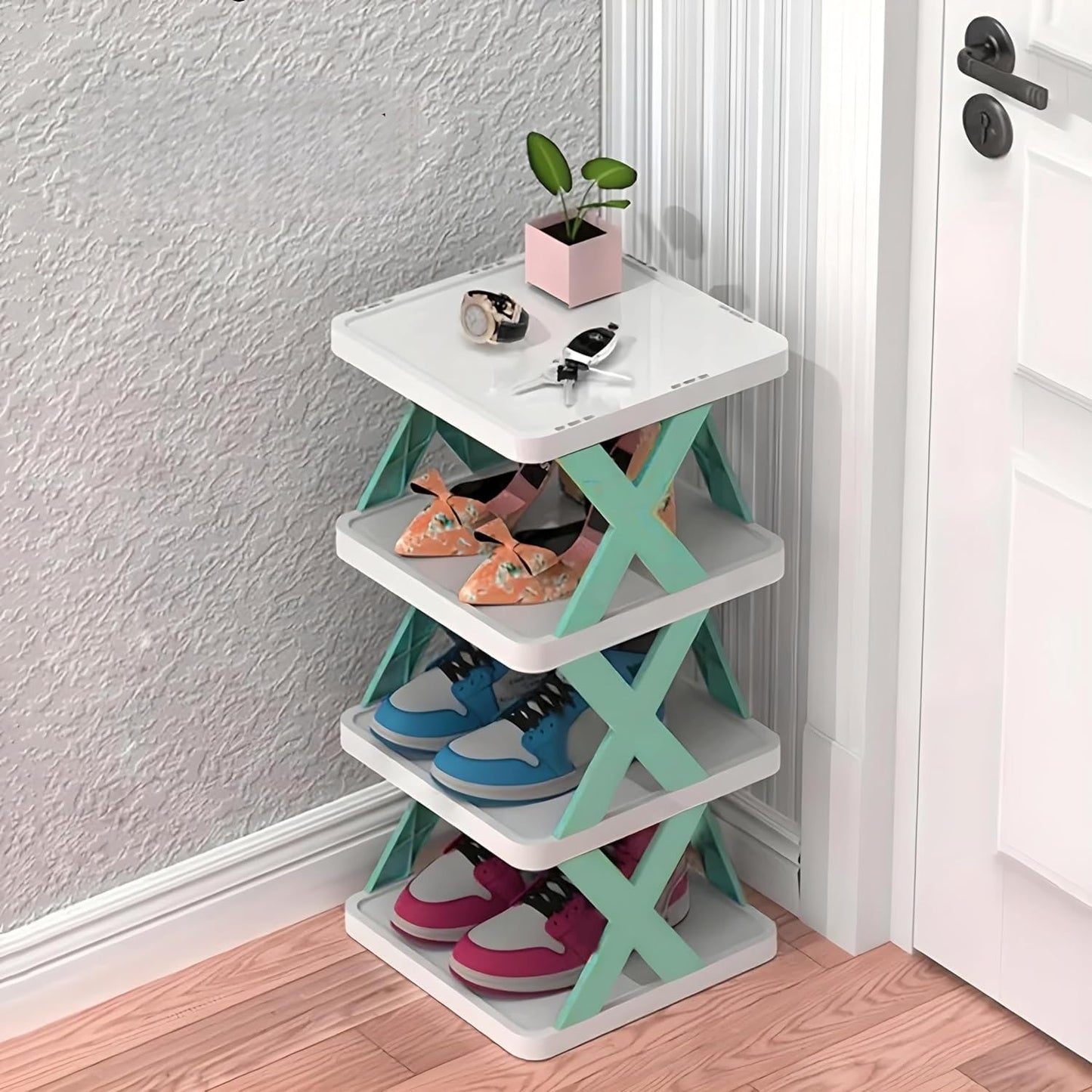 Plastic 4-Layer Foldable Shoe Rack – Multi-Color Storage Organizer for Shoes, Slippers & Home Essentials