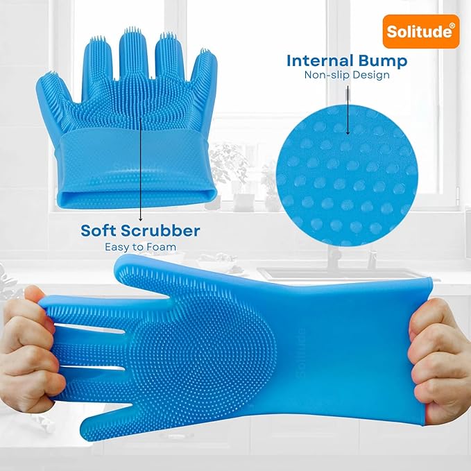 Silicone Dish Washing & Cleaning Gloves – Heat Resistant Gloves for Kitchen, Dishwashing, and Pet Grooming (Multicolor, Set of 1)